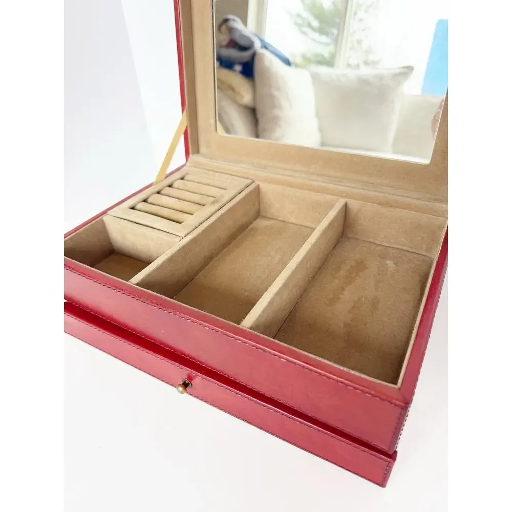 William Sheppe Leather Jewelry Box Case Brown Red Classic
